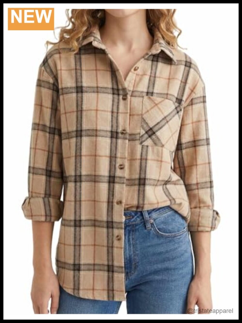 Women's Plaid Button Down Long Sleeve Shirt with Pocket - Relaxed Oversized Fit